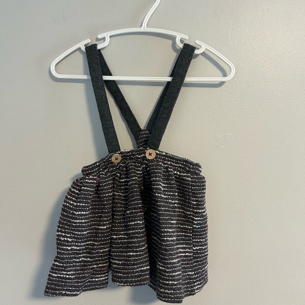 Zara 9/12m grey and White Striped knit Suspender Skirt overalls